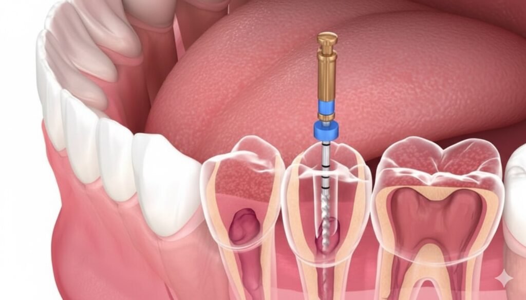 Patient receiving root canal treatment in dental clinic